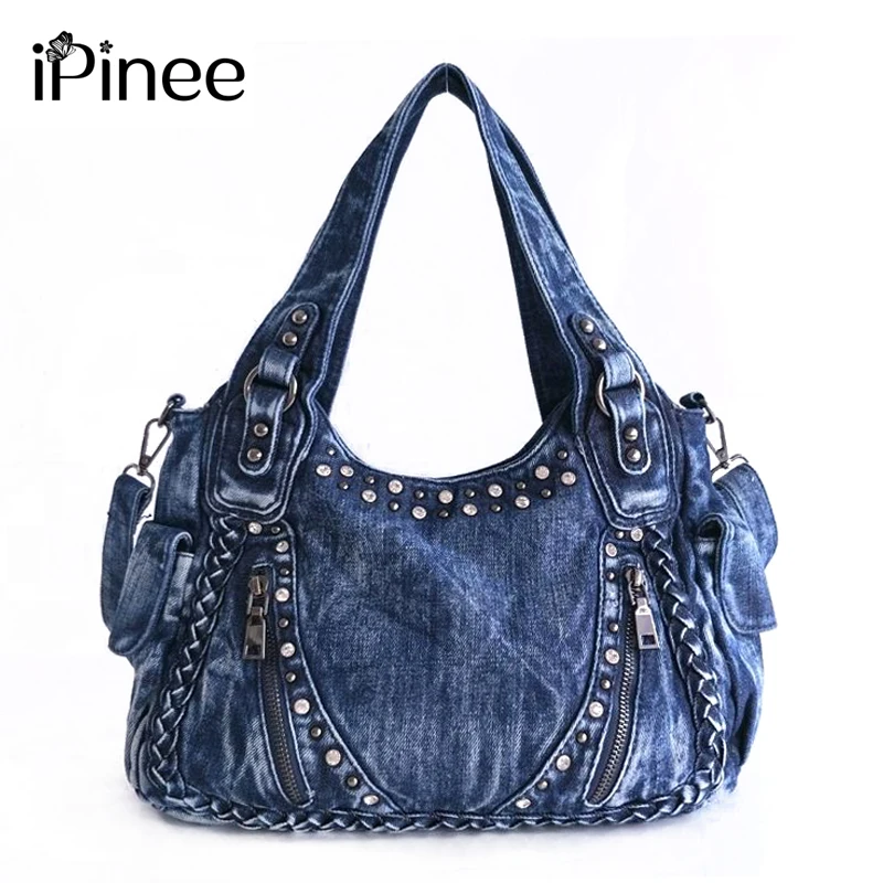 

Brand lady Bag 2019 Fashion Denim Handbags Female Jeans Shoulder Bags Weave Design lady Tote Bag
