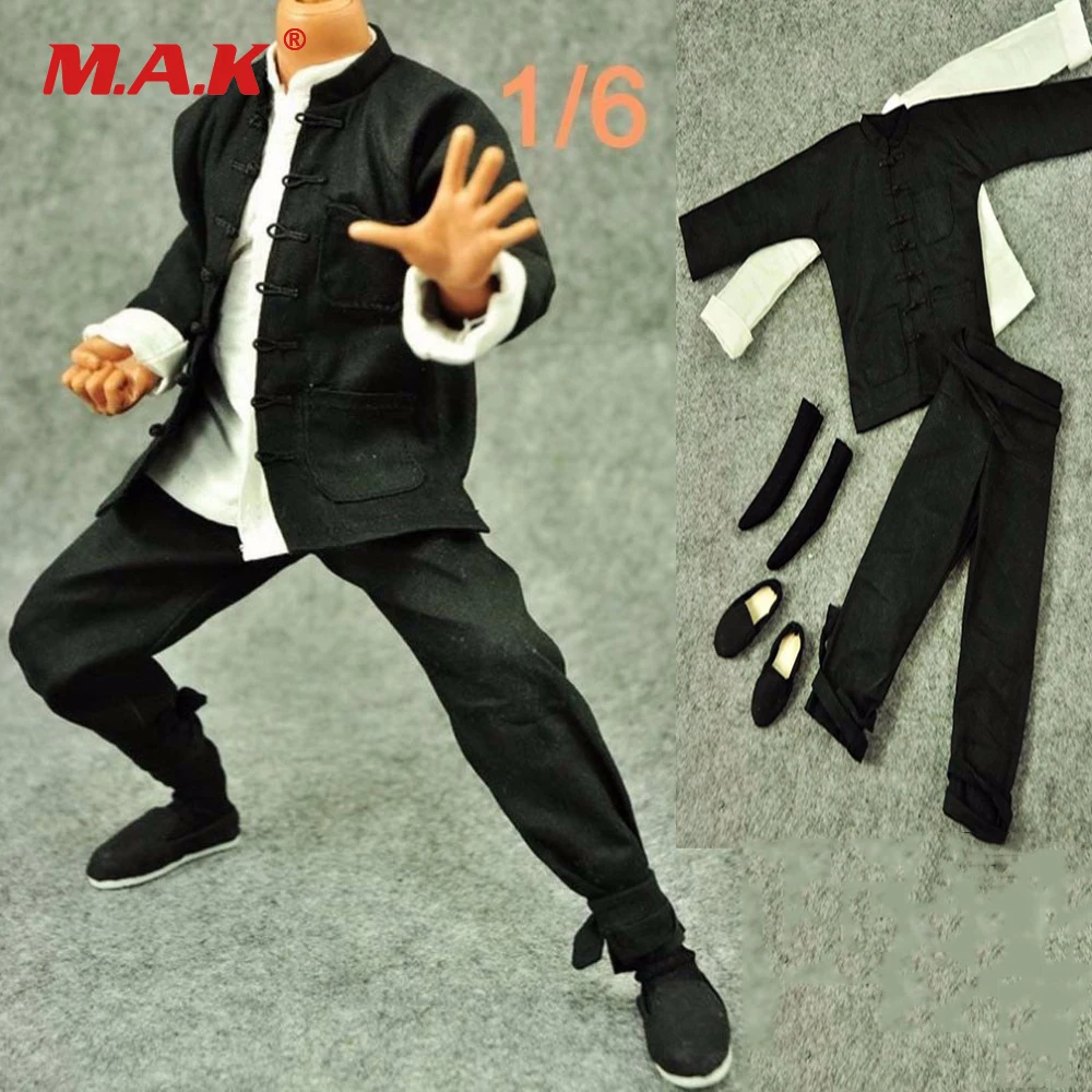 1/6 масштабная Мужская одежда, традиционный костюм с длинными рукавами, черный костюм, костюм кунг-фу, рубашка для 12 дюймов, Мужская фигурка