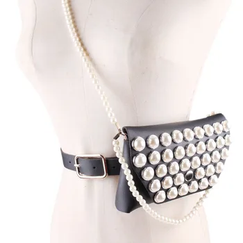 

Belt bag Woman fashion single shoulder bag Inclined shoulder bag Beads chain decorate Pocket Pearl