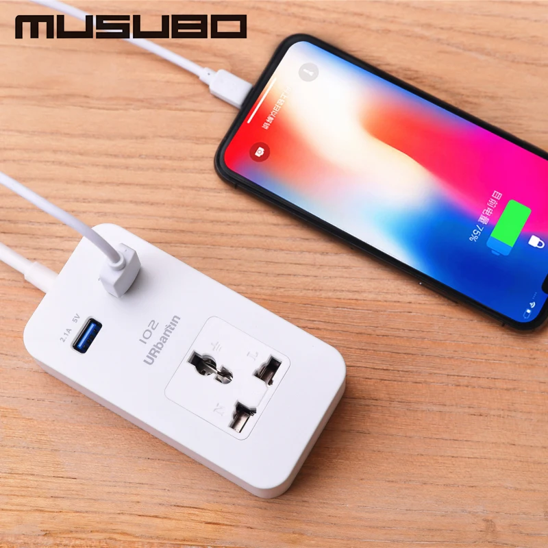 

Musubo 2 USB Charger Fast For iPhone 8 7 Plus 6 Xiaomi Samsung S9 S8 Phone Chargers + 1 Sockets Standard Plug Power Strip Socket