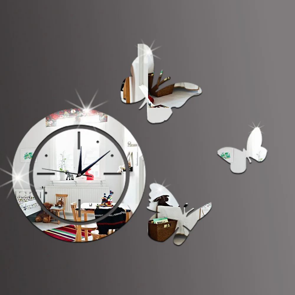 New European selling modern home decoration mirror 3 d hollow round wall clock quartz Free Shipping | Дом и сад