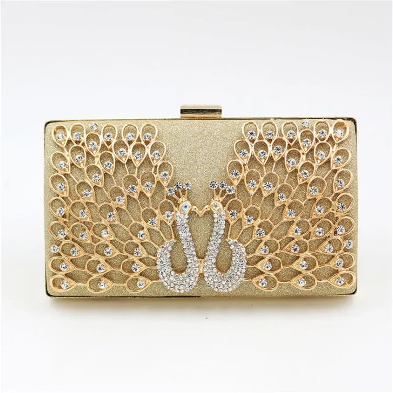 Meloke, высокое качество, женские вечерние сумки с павлиньими бриллиантами, роскошные вечерние сумки с бриллиантами, с цепочкой, золотой свадебный клатч, MN1166 - Цвет: 1