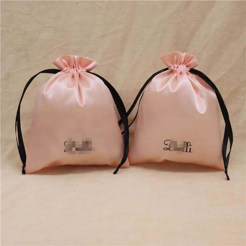 15x18 см производителей Индивидуальные высокого класса парик Упаковка Сумки Розовый Мягкий Сатиновые сумки со шнурками может быть логотип и размер