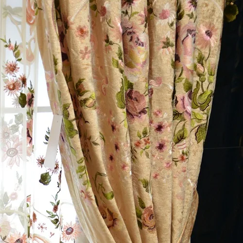 Высококачественный Американский синель затемненные шторы ткань для гостиной вышитый цветок ламбрекен маркизет Тюль Шторы для спальни - Цвет: 1pc curtain