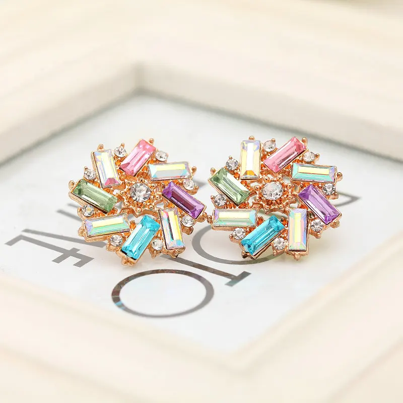 

Factory Price 6 Color Cute Crystal Stud Earrings For Women Flower Earrings boucle d'oreilles Earring Fashion jewelry