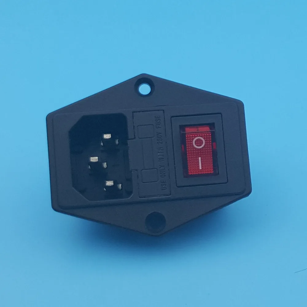 20Pcs Black 250V 15A IEC320 C14 Power Socket With 3P Red Light Switch
