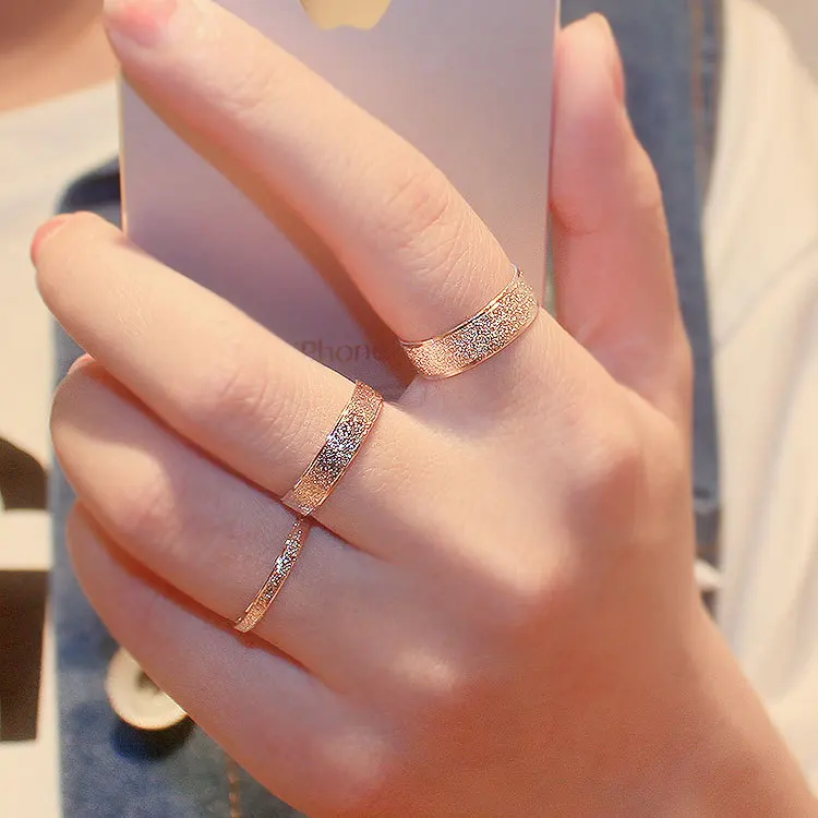 

Rose Gold color Titanium Steel Simple Frosting Fine 3mm Cheap Women Ring, US Size 3 to Size10 available smaller ring size 3