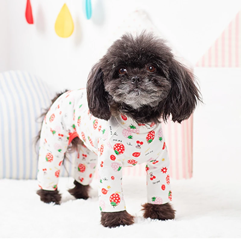 

Spring Summer Pet Dog Jumpsuit Fruit Printed Clothes For Small Dogs 100%Cotton Pajamas High Collar Sweatshirt Chihuahua Poodle