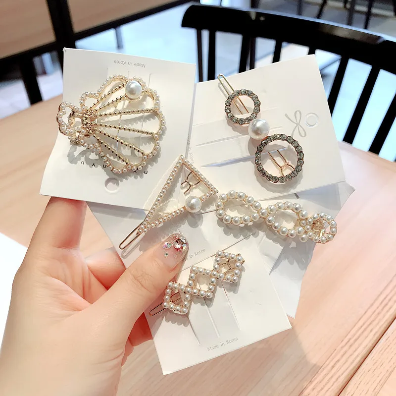 

Korea Full Pearl Circle Shell Geometric Hairpins Alloy Hair Accessories For Girls Side Bangs Clip Hair Clips Hairpin Hairgirps