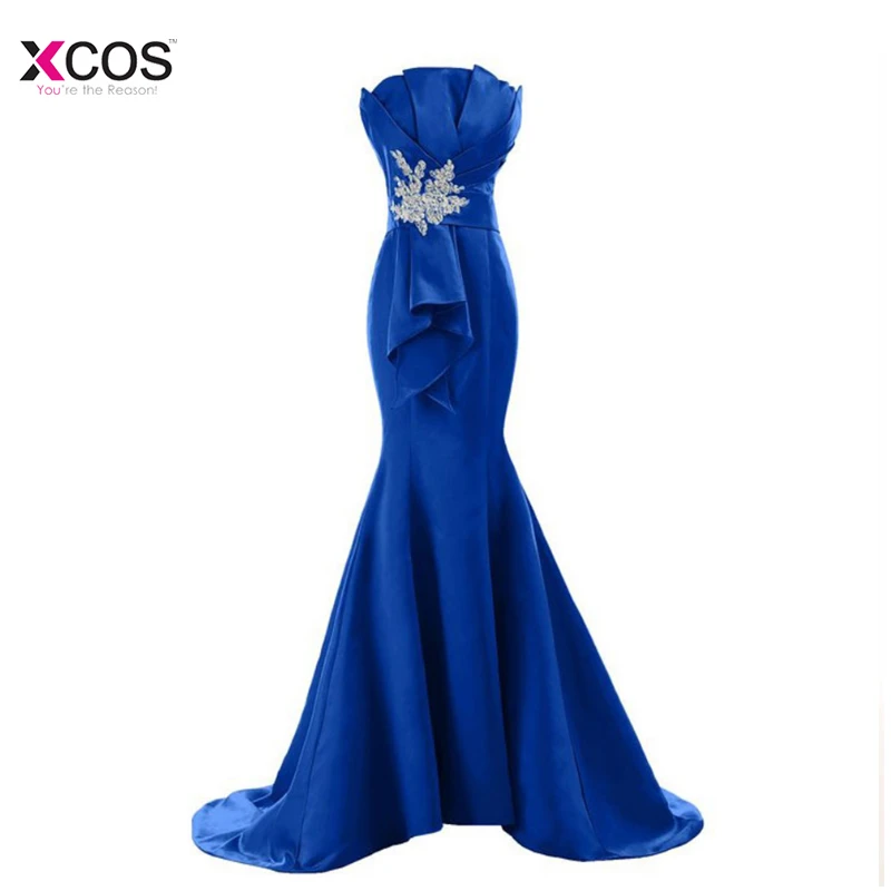 Vestidos de Noche sirena azul real 2018 elegantes de satén con Apliques de encaje vestidos fiesta de noche para mujer|Vestidos de noche| - AliExpress
