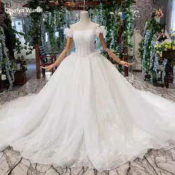 HTL467 like white Свадебные платья длинный шлейф с открытыми плечами лодка бальное платье с круглым вырезом кружевное свадебное платье для