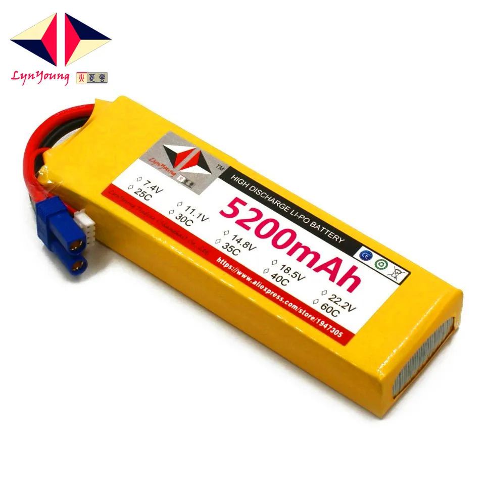 

LYNYOUNG 2S RC lipo battery 60C 7.4V 5200mAh for Drone aiplane Car Helicopter UAV