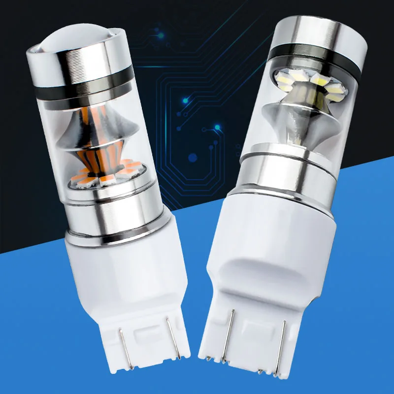 

2PCS T20 7443 W21/5W Super Bright 1200Lm LED Car Turn Signals Lamp Motor Brake Bulb Daytime Running Light White Red Amber