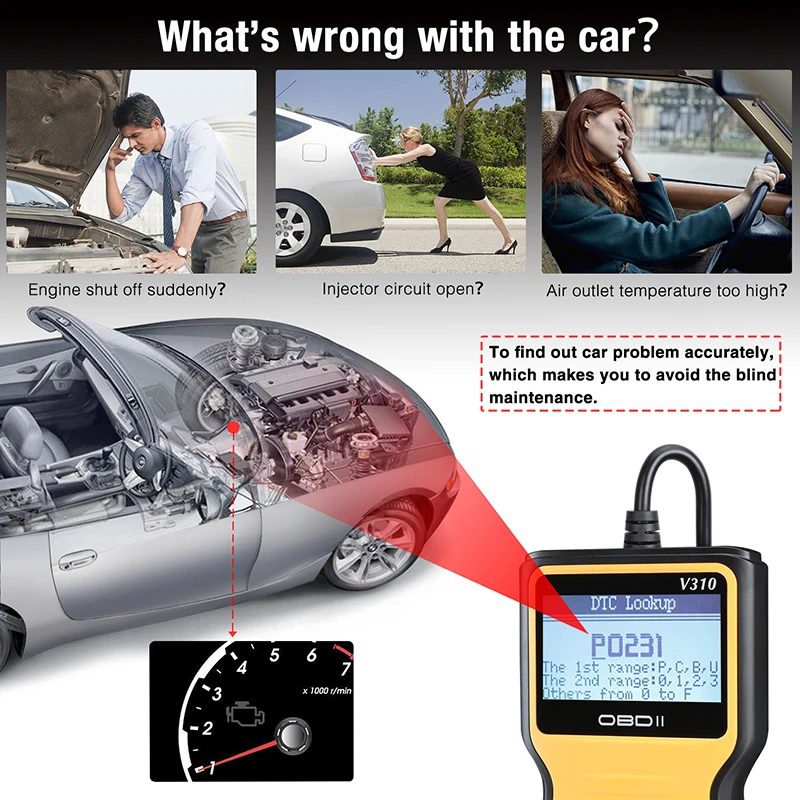 Тыква OBD2 сканер Авто OBDII сканирующий инструмент с 3 дюймовым ЖК монитором OBD 2 II ELM