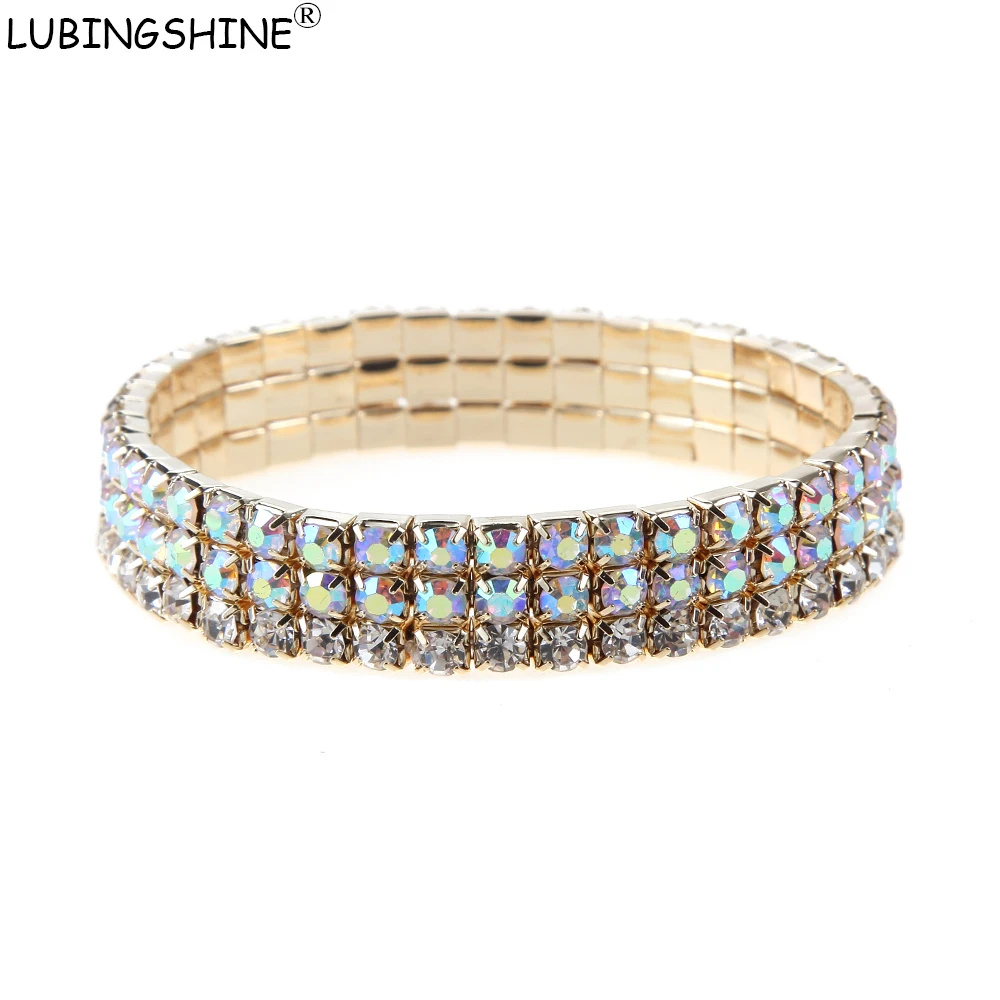 

LUBINGSHINE Charm Hand Chain Multicolor Silver Crystal Rhinestone Bracelets For Women Stretch Bracelet Bangle Christmas Jewelry