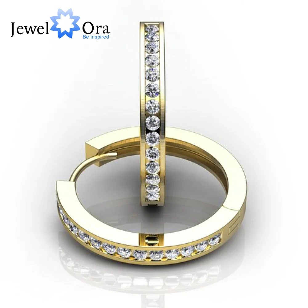 

2mm Width 925 Sterling Silver With Gold Color Cubic Zirconia Hoop Earrings For Women Trendy Jewelry Gift Idea(Jewelora EA101743)