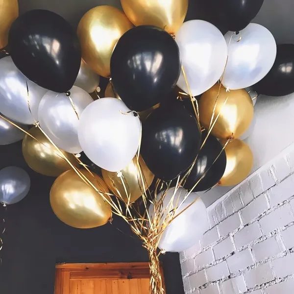 30 шт. воздушные шары на день рождения 12 дюймов 2,8 г латексные гелиевые воздушные шары утолщение жемчужные вечерние шары, вечерние шары, детская игрушка шарики для свадьбы - Цвет: black gold white