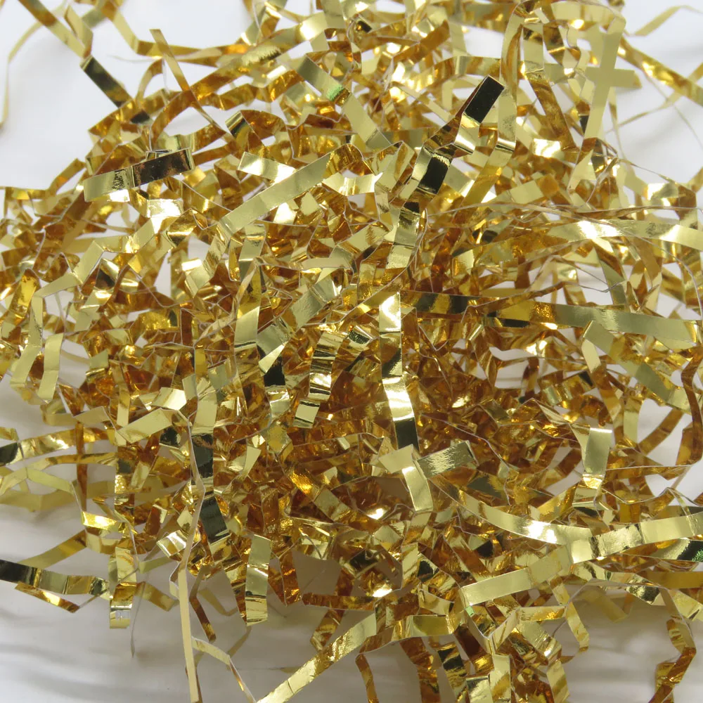 

gift packaging box filler multi colors slice sheet golden silver foil metallic crinkle shredded paper