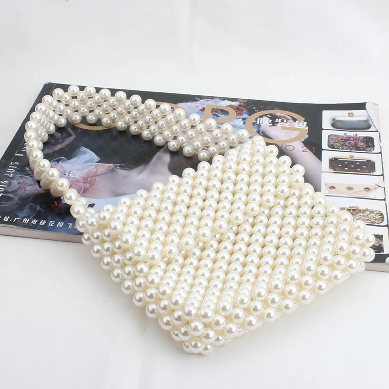 

Women Hand-woven Pearl Bag Fashion Beaded Handbag Ladies Dinner Shoulder Bag Female Flip Crossbody Bags Phone Bags