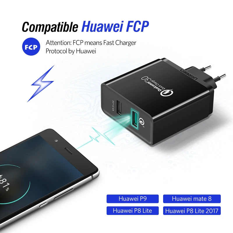 Ugreen Quick Charge 3.0 30W QC 3.0 USB Charger for iPhone X 8 Fast Charger for Samsung Galaxy s8 s9 Xiaomi mi 8 Quick Charge 3.0
