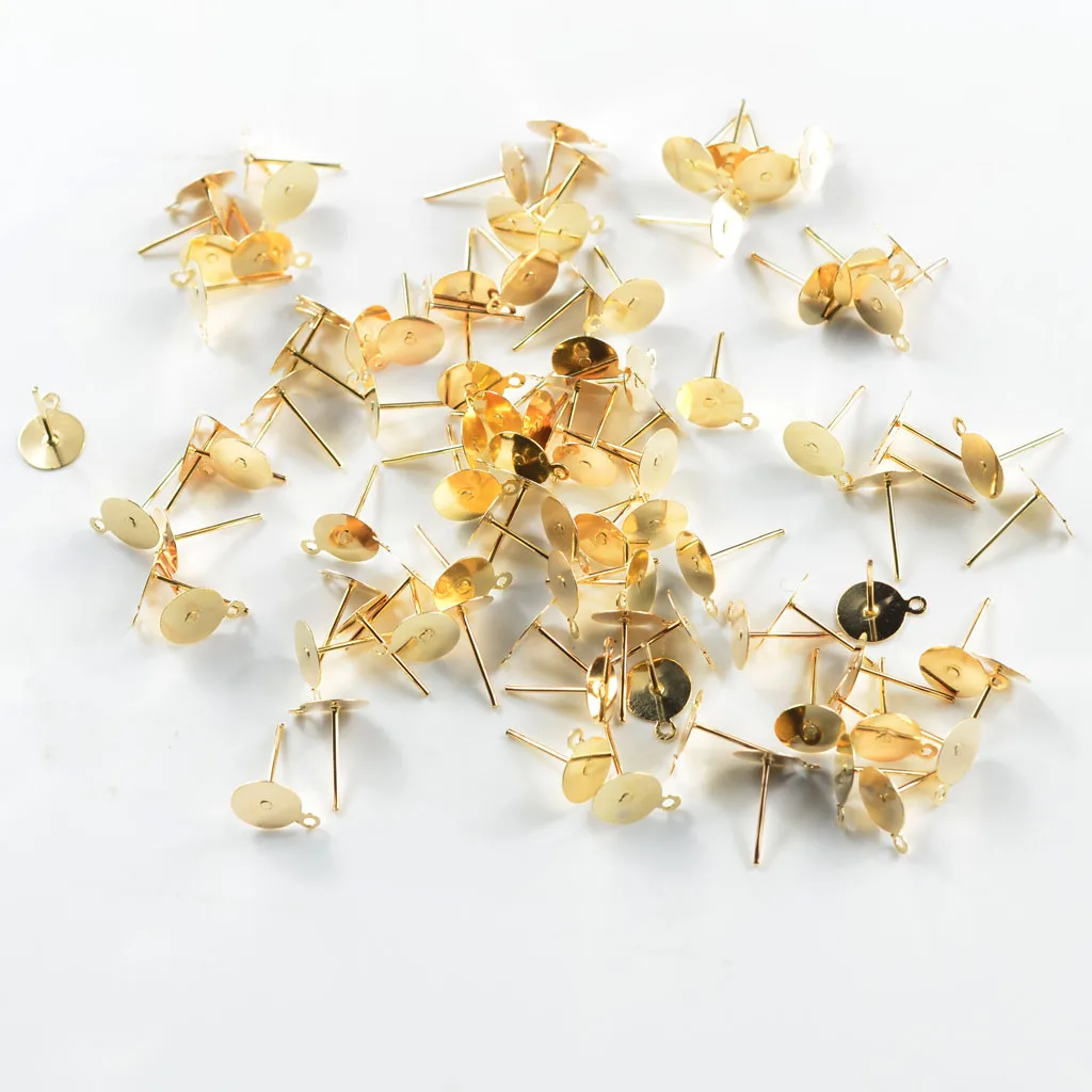 100Pcs Fashion 10x12mm Flat Pad Earring Post Ear Stud Post DIY Beads Holder Pearl Base Jewelry Findings Craft Making Accessories
