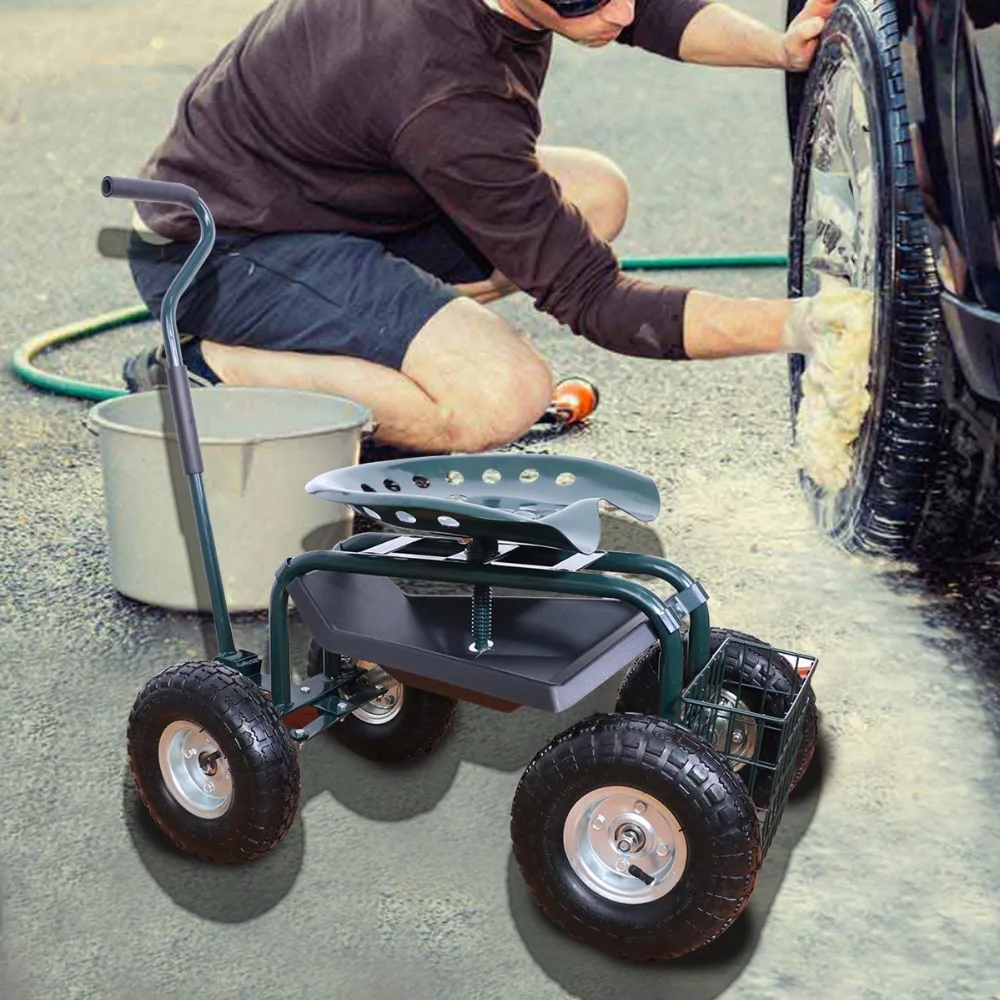 Garden Cart Rolling Scooter For Gardener Work Trolley Gardening