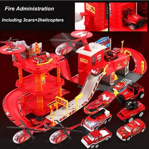DIY Assemble Racing Track Set Electronic Racing Car Toys Vehicles Car Parking/Fire Adiministration/Police Station Kids Toys - Цвет: Red
