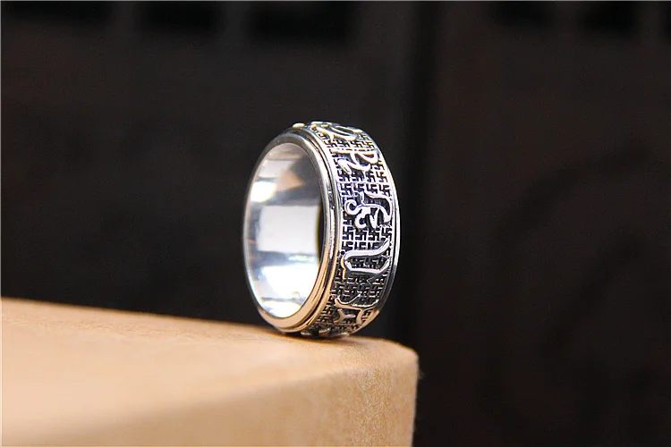 Счастливое кольцо с мантрой 925 Серебряное кольцо санскрит буддистские шесть слов Мантра "Ом мани падме хум" кольцо