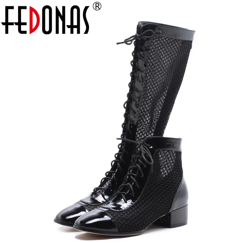 

FEDONAS Women Fashion Rome Style Summer Boots Sexy Genuine Leather+Mesh Sexy Round Toe Sandals Ladies Lace-Up Sexy Shoes New