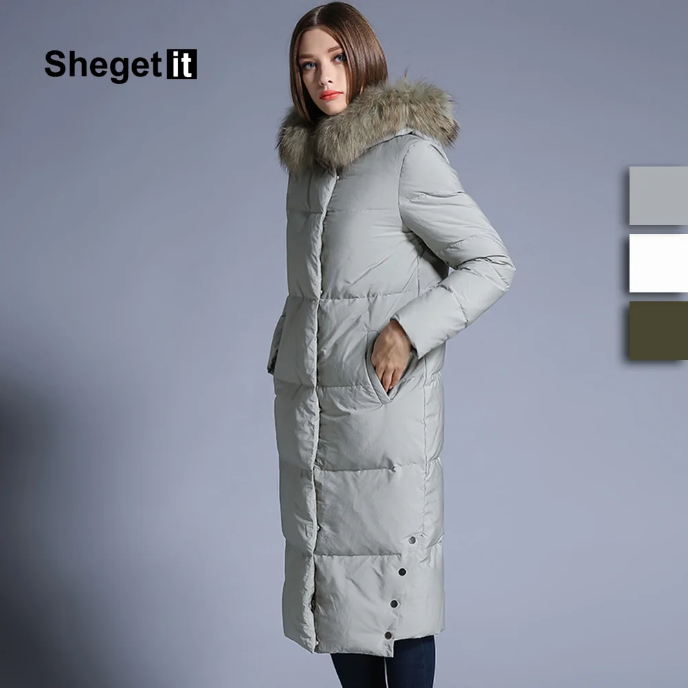Shegetit Fur Collar Women Slim Long Parkas Winter Snow