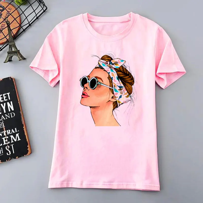 

2019 new Fashion Cool Print Female T-shirt Pink White Women Tshirts Summer aesthetic Casual Harajuku T Shirt Femme Tops