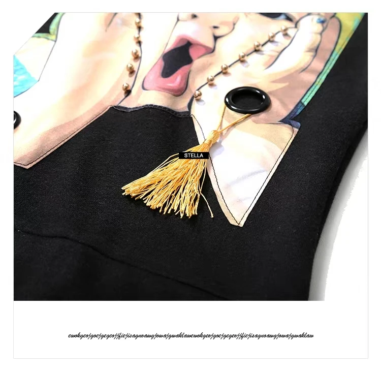 

2018 autumn and winter new denim stitching long dress wild casual jacket beaded large size sweater skirt