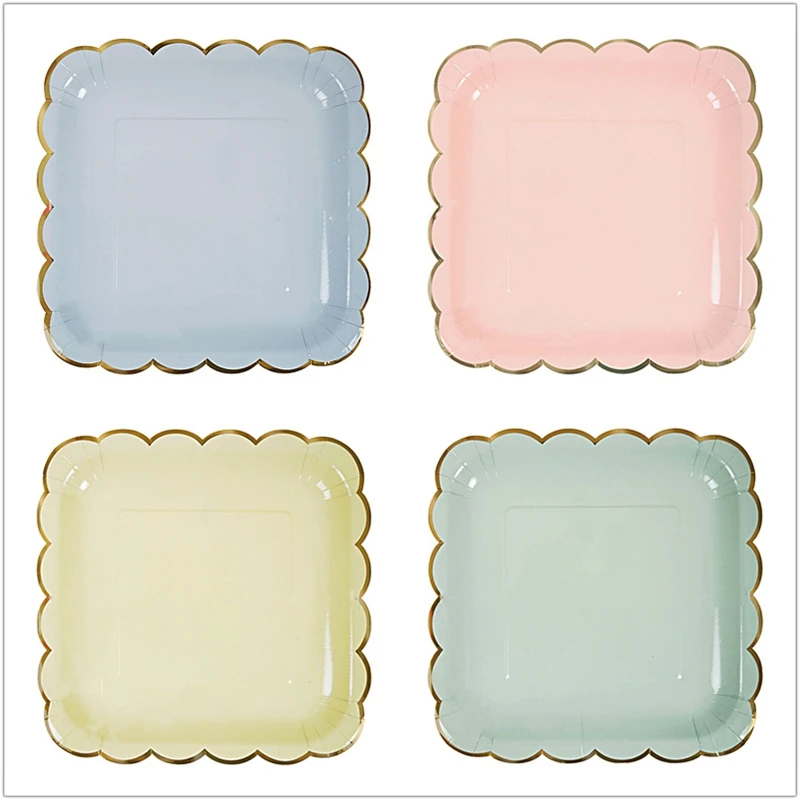

8pcs/lot Candy Color Paper Plates Birthday Party Dishes Pastel Plate with Gold Foil Baby Shower Wedding Decoration Tableware