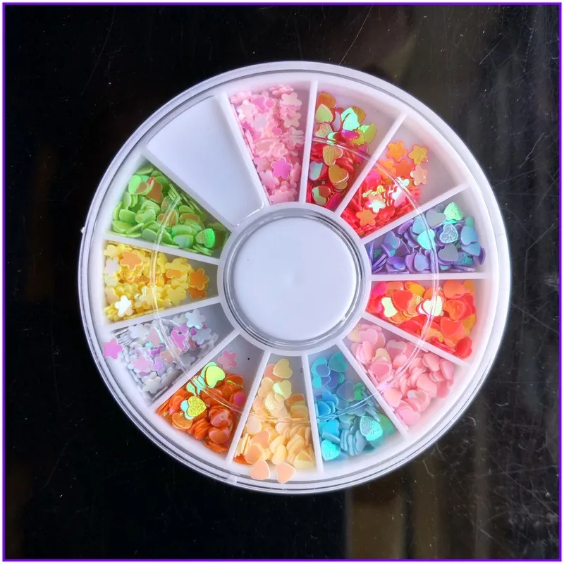 1X колесо дизайн ногтей Стразы 3D 12 Дизайн смешанный цвет блеск драгоценные камни камень звезды сердце цветы Лепесток Кристалл Шпильки для ногтей
