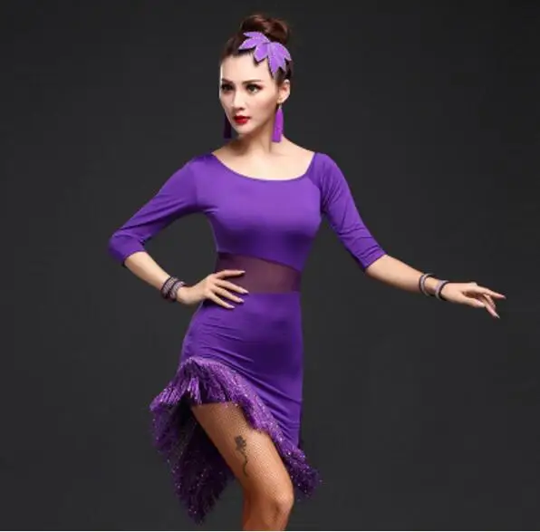 New Brand Black Red Latin Dance Dress Women Smooth Fringe Tango Dress Rumba Skirt Samba Costume Ballroom Latin