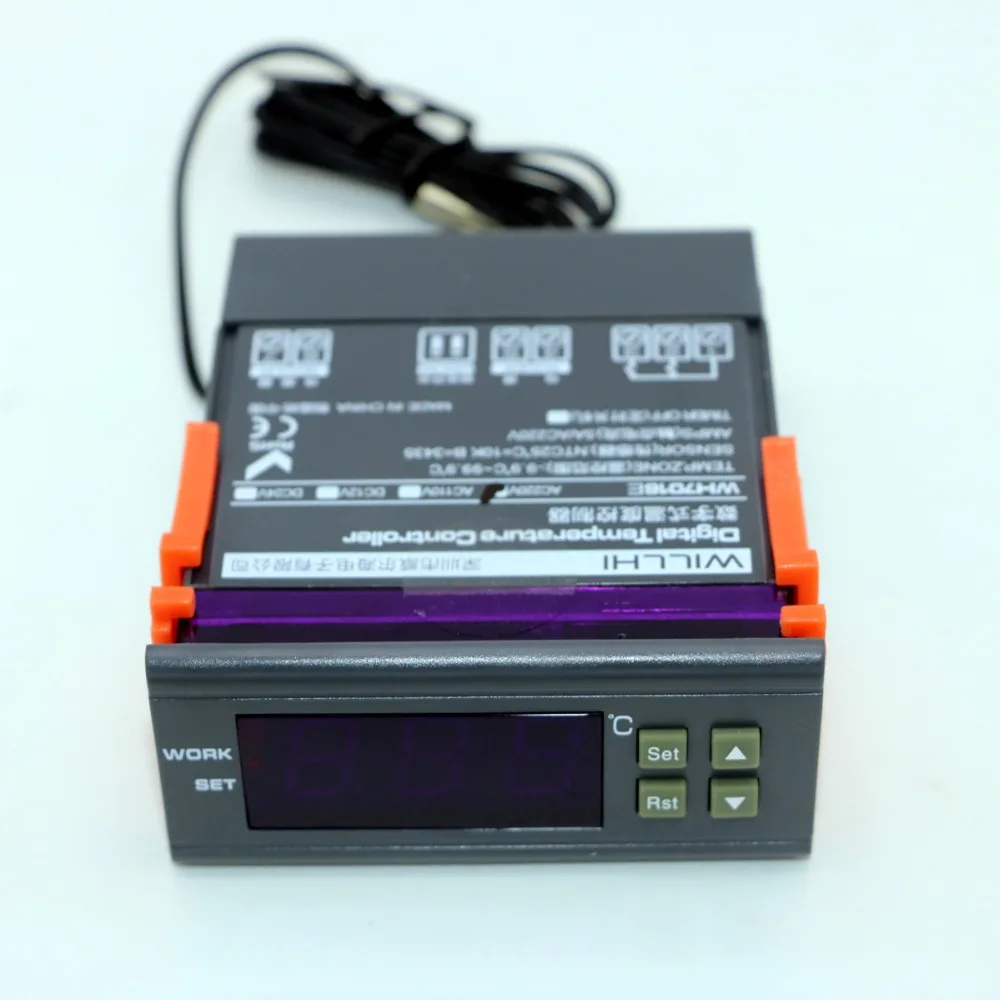 WH7016E 10A цифровой регулятор температуры термопары-9,9~ 99,9 градусов Цельсия с датчиком и сигнализацией 220 В/110 В/24 В/12 В