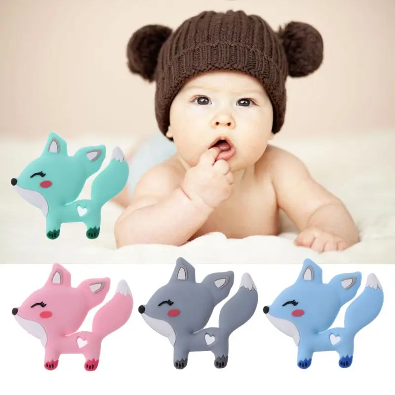 

Cute Fox Baby Teether Silicone Teething BPA Free DIY Pacifier Chain Beads Teething Toy Silicone Teether