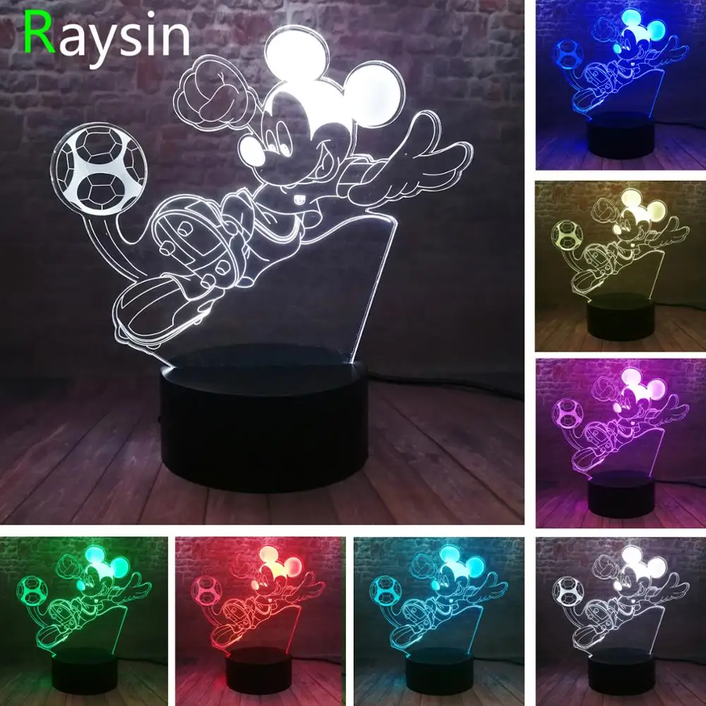 

Football Mickey Mouse Anime Figure 3D Nightlight LED 7 Colors Changing Lamp Minnie Cartoon Boys Girls Kids Toys Party Decor Gift