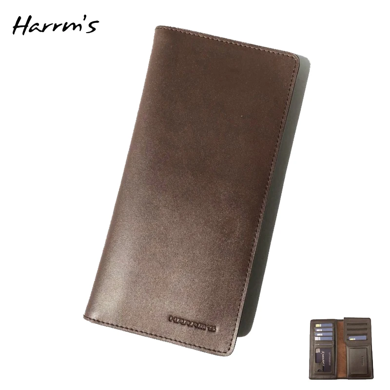 

Harrms Luxury Genuine Leather Long Section Men Wallets Money Clip Soft Cowhide Retro Wallet Male Clutch Multi-Layer Design HOT