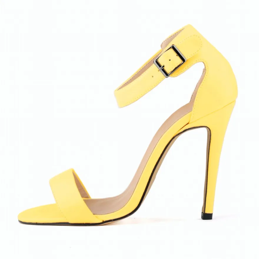 Новое поступление; модные летние туфли на высоком каблуке с открытым носком и пряжкой на лодыжке; женские выразительные сандалии из матовой кожи; пикантные женские босоножки для вечеринок - Цвет: Цвет: желтый