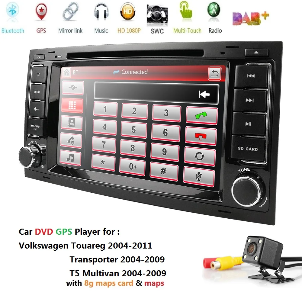 

7 Inch 2 Din Car DVD Player For V W VolksWagan T ouareg Transporter T5 Multivan 2004-2011 Subwoofer output RDS free camera IGO