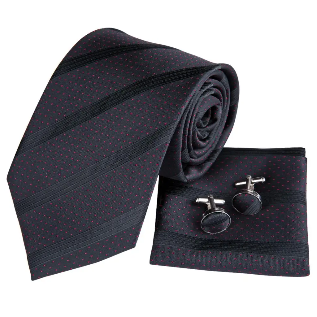 Hi-Tie 2018 Новое поступление 100% шелковый галстук Бизнес Стиль черный галстук, носовой платок, запонки набор Gravatas галстук вечерние C-3085