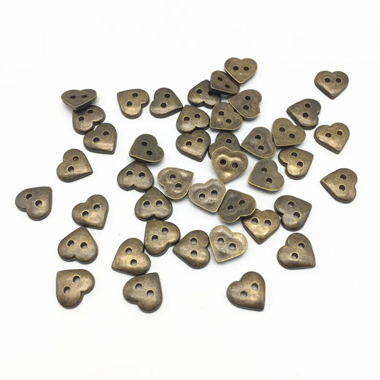 100 шт 10x11 мм античные латунные золотые пуговицы в форме сердца 2 отверстия Швейные аксессуары украшения для открытки, скрапбукинг