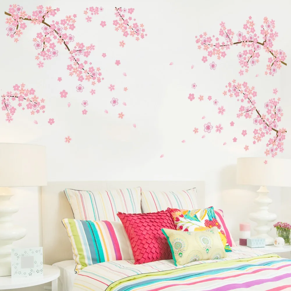 Экстра большие розовые цветы ветка дерева гостиная диван ТВ фон Настенный декор плакат Романтический домашний декор наклейка на стену аппликация