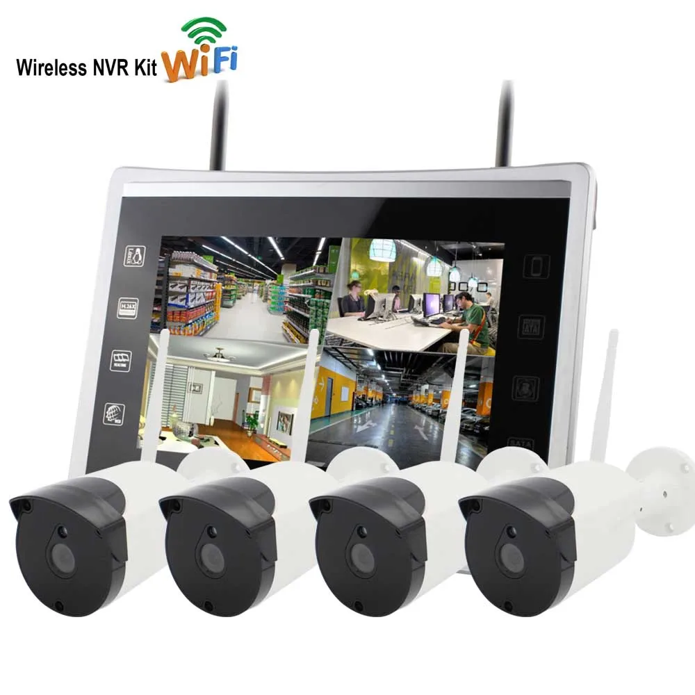 Yobang безопасности 12 дюймов монитор 4CH 960P wifi NVR комплект 1.3MP CCTV система безопасности IP камера P2P открытый домашний комплект видеонаблюдения - Цвет: 12NVR4005