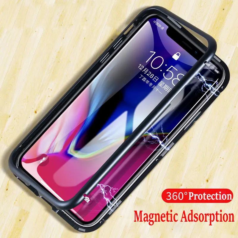 

Magnetic Adsorption Case for iPhone X XR 7 Plus 9H Tempered Glass Magnet Flip Case for iPhone XS MAX 8Plus 6S Metal Cover Luxury