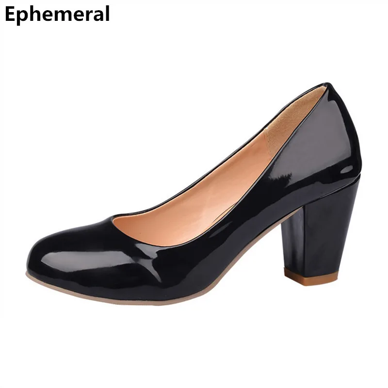 

Ladies high heel black shoes patent leather round toe larger size 43 44 47 women's red high heels for wedding party new fashions