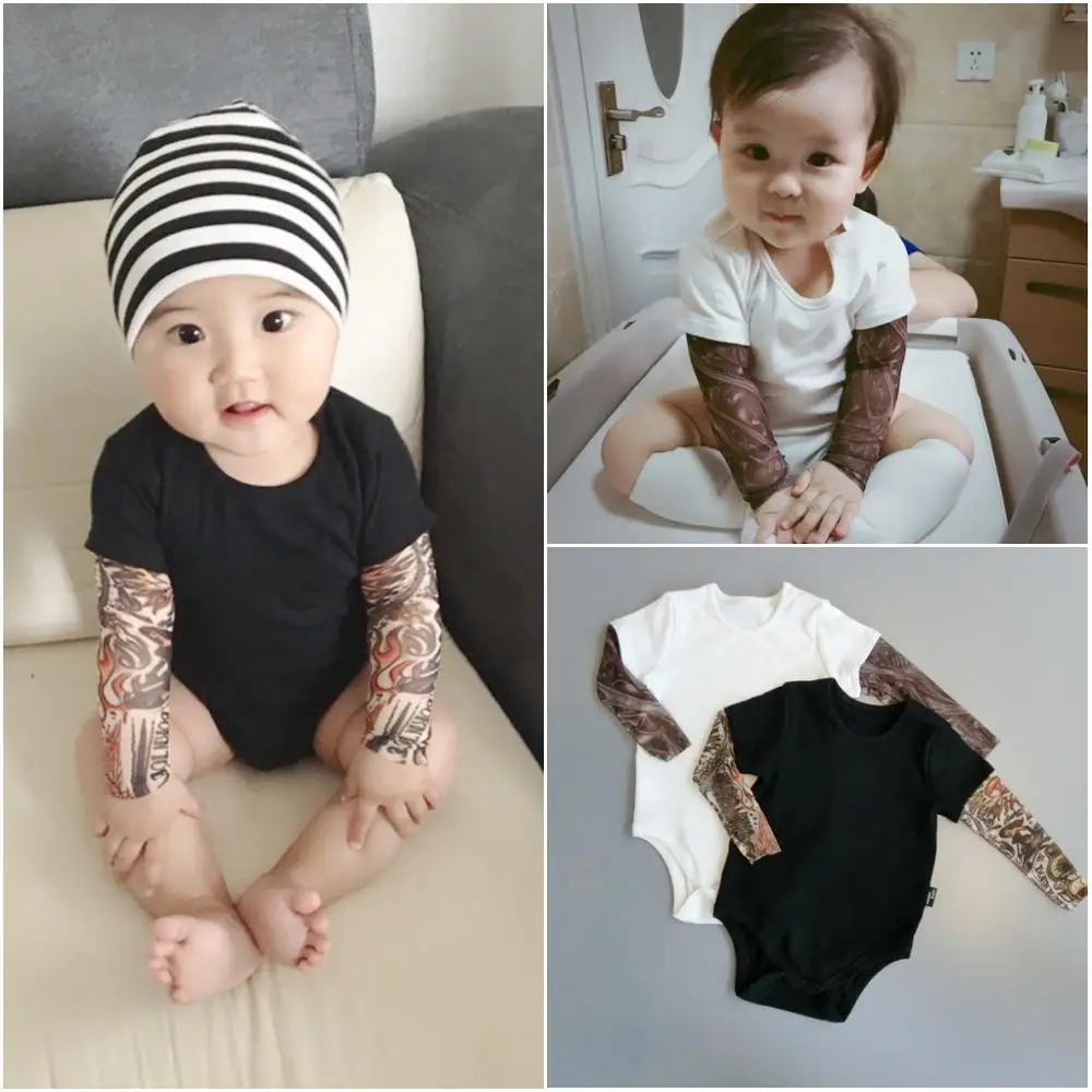 

Autumn Cotton Newborn Baby Boy Bodysuit Clothes Tattoos Print Christmas Long Sleeve Bodysuit Jumpsuit Outfits Black Gray DBR309