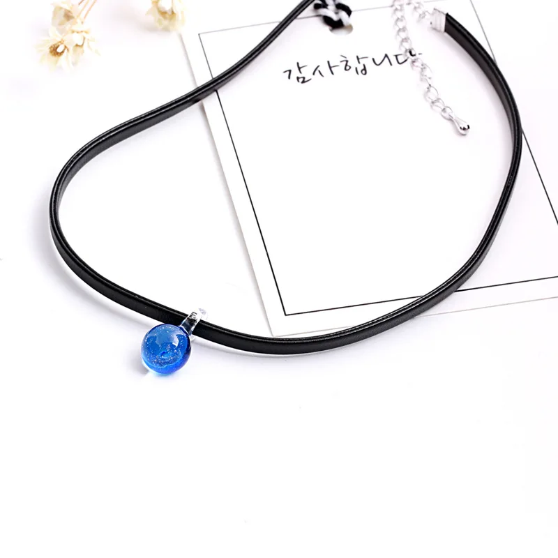 blue glass ball black rope chocker necklace women 100% 925 Sterling silver nacklace Jewellery Clavicle chain pendant charms gift