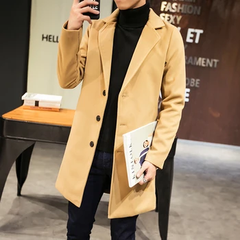 

New Men's High-grade Business Trench jacket Leisure Wool Blends Fashion Boutique Pure Color Dust Coats Woolen Clothes big size